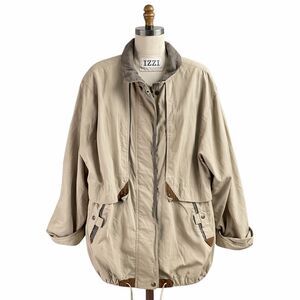Vintage 90s IZZI Beige Utility Chore Jacket Oversized Lightweight Outerwear